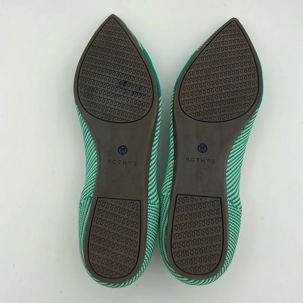 Rothy’s -women’s The pointed toe flats green teal striped knit ballet shoes 11.5